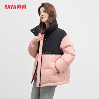 鸭鸭羽绒服女短款2023年秋冬季新款宽松撞色立领百搭保暖外套