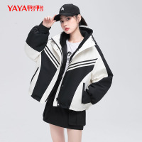 鸭鸭90鸭绒羽绒服女2023新款撞色短款冲锋衣外套