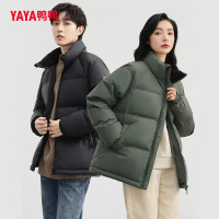 鸭鸭90鸭绒冬季羽绒服男短款立领情侣款面包服保暖外套