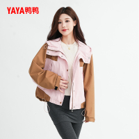 鸭鸭风衣女2024年春新品时尚防风春秋休闲短款连帽撞色轻薄外套