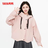 鸭鸭2024春季新品女装上衣时尚休闲宽松短款连帽轻薄外套