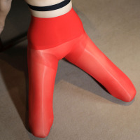 SUNTEK无缝丝袜360度超薄情趣油亮光滑男女连裤袜高腰黑丝紧身袜 红色 均码