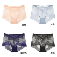 SUNTEK4条 夏季蕾丝内裤女士透明黑色中腰棉裆三角短裤头透气性感