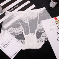 SUNTEK夏季女蕾丝内裤性感透明大码胖mm中高腰女三角裤头棉裆