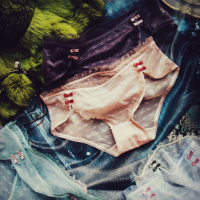 SUNTEK性感内裤女复古旗袍透明网纱蝴蝶结低腰包臀少女蕾丝边三角裤