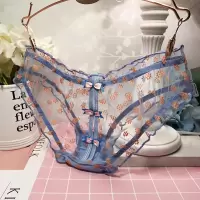 SUNTEK五彩缤纷 少女甜美可爱蝴蝶结透明褶皱网纱蕾丝性感镂空内裤女