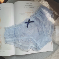 SUNTEK桃蜜糖内裤女夏季薄款透气日系甜美蕾丝网纱透明三角裤棉档少女