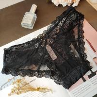 SUNTEK欧美柔软性感绣花蕾丝后镂空爱心扣环绑带低腰内裤女