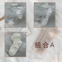 SUNTEKjk透明玻璃丝花边奶白色袜子女袜中筒袜可爱日系学生短袜夏天薄款袜子