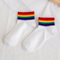 SUNTEK彩虹袜子女短袜棉浅口ins潮夏季薄款透气可爱日系白色夏天船袜袜子