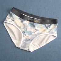 SUNTEK情侣内裤叶子印花青年男女士平角裤莫代尔棉