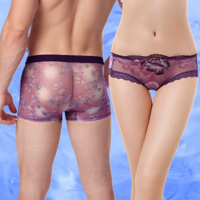 SUNTEK梅花蕾丝网纱创意情侣内裤性感诱惑男士平角三角男女套装韩版