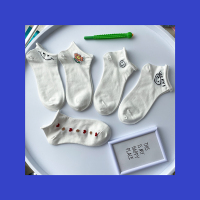 SUNTEK袜子女白色夏季卷边ins风短袜 学生薄款棉韩国可爱笑脸网红船袜袜子