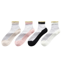 SUNTEK金银丝花边袜子女ins潮夏季薄款棉底玻璃丝袜透明夏天水晶短袜袜子