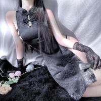 SUNTEK性感诱惑包臀女式二次元古典旗袍套装侧开叉紧身系带情趣内衣