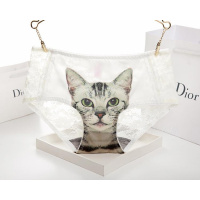 SUNTEK女防走光3D小猫咪喵星人猫头图案大码女士内裤蕾丝性感中腰档棉