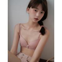 SUNTEK馨帮帮Bra 夏季薄款小胸聚拢内衣女无钢圈细肩带褶皱设计格子文胸胸罩