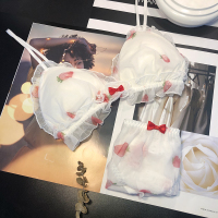 SUNTEK可爱胸罩莓内衣女夏天薄款日系文胸无钢圈性感蕾丝小胸上托套装胸罩