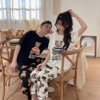 SUNTEKins风情侣睡衣夏季薄款棉男女短袖长裤两件套装可爱网红家居服