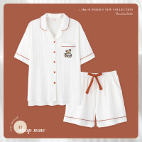 SUNTEK原创睡衣女夏季棉薄款小熊印花短袖短裤2020新款情侣装