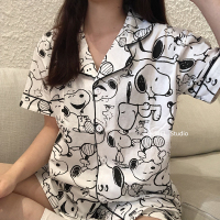 SUNTEK墙裂推荐!日系snoopy史努比情侣睡衣女夏短袖棉卡通可爱家居服