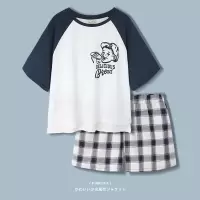 SUNTEK情侣睡衣女夏季棉短袖可爱休闲大码家居服套装可外穿睡衣男士