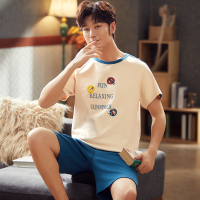 SUNTEK新款情侣睡衣夏季棉短袖睡裙女夏天薄款可爱家居服男韩版套装