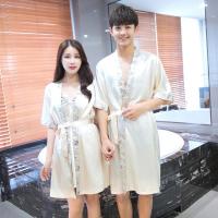 SUNTEK夏季男薄款冰情侣睡袍浴袍性感睡衣女夏吊带睡裙两件套家居服