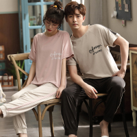 SUNTEK2套价 情侣睡衣夏季莫代尔棉绸绵绸女男土休闲圆领夏天家居服套装