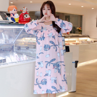 SUNTEK夏女士棉绸薄款休闲加大宽松睡衣睡裙绵绸圆领长袖裙人造棉可外穿