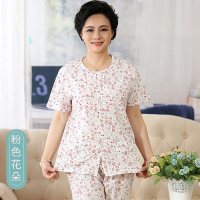 SUNTEK中老年棉绵绸套装老人家居服老太太对襟开衫妈妈睡衣夏季女短袖