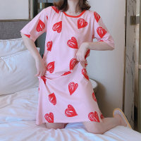 SUNTEK睡裙女夏女士短袖连衣裙卡通韩版棉质宽松休闲薄款可外穿家居服