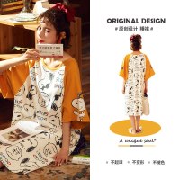 SUNTEK夏天棉卡通印花可爱女士睡裙短袖中裙子连衣裙夏季薄款家居服夏