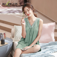 SUNTEK莫代尔冰丝感睡裙女士夏季薄款无袖背心长款睡衣大码女式连衣裙子