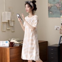 SUNTEK睡裙女士夏季棉薄款短袖甜美宽松中长款裙子棉休闲家居连衣裙睡衣/家居服套装