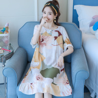 SUNTEK棉绸睡裙女士夏季薄款短袖绵绸连衣裙可外穿性感睡衣家居服加大码