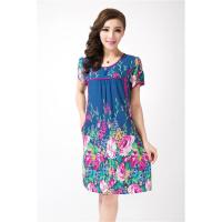 SUNTEK女士夏季绵绸睡裙短袖棉绸睡衣中老年人造棉布孕妇睡裙连衣裙大码