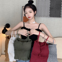 SUNTEKu型美背吊带背心女外穿褶皱泫雅风短款打底无袖抹胸露肩内搭上衣