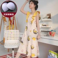 SUNTEK吊带带胸垫睡裙女夏季性感可爱学生睡衣棉少女士长款过膝家居服