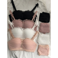 SUNTEK韩版无钢圈少女内衣套装夏季性感上托聚拢小胸罩日系蕾丝花边文胸
