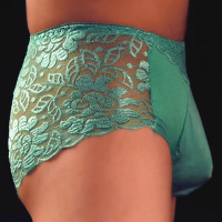 SUNTEK男士棉冰丝内裤超薄款蕾丝透明三角裤性感骚气U型囊袋包蛋裤衩