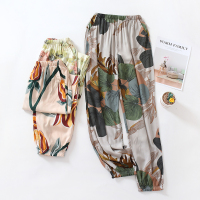 SUNTEK日系ins 棉睡裤女夏薄款长裤宽松收口束脚棉绸印花家居裤可外穿睡裤/家居裤