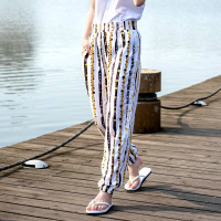 SUNTEK棉绸裤女青年夏季休闲时尚绵绸睡裤家居裤松紧腰沙滩花裤防蚊裤潮睡裤/家居裤