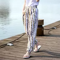 SUNTEK棉绸裤女青年夏季休闲时尚绵绸睡裤家居裤松紧腰沙滩花裤防蚊裤潮睡裤/家居裤