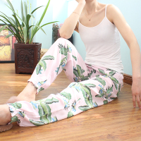 SUNTEK人造棉裤子宽松束脚夏季长裤棉绸印花外穿居家收口沙滩大码睡裤女睡裤/家居裤