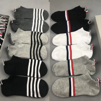 SUNTEKTB短袜子棉男女款情侣浅口条纹织带tb短筒潮牌袜子盒装6双袜子