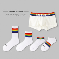 SUNTEK[1条内裤4双袜]彩虹子墨男士条纹原创短中长白袜子潮性感短袜袜子
