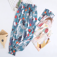 SUNTEK女士睡裤棉绸长裤夏季薄款棉绵绸宽松防蚊裤人造棉家居裤可外穿睡裤/家居裤