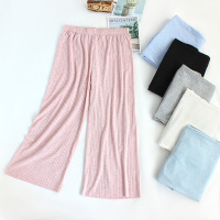 SUNTEK日系棉睡裤女七分裤针织棉夏季宽松色阔腿裤家居裤可出睡裤/家居裤