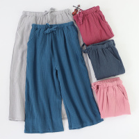 SUNTEK日系简约棉纱布男女七分裤睡裤薄款夏季情侣大码宽松家居裤外穿睡裤/家居裤